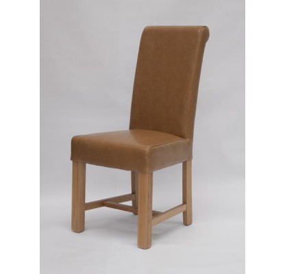Louisa Chunky Tan Leather Oak Dining Chair